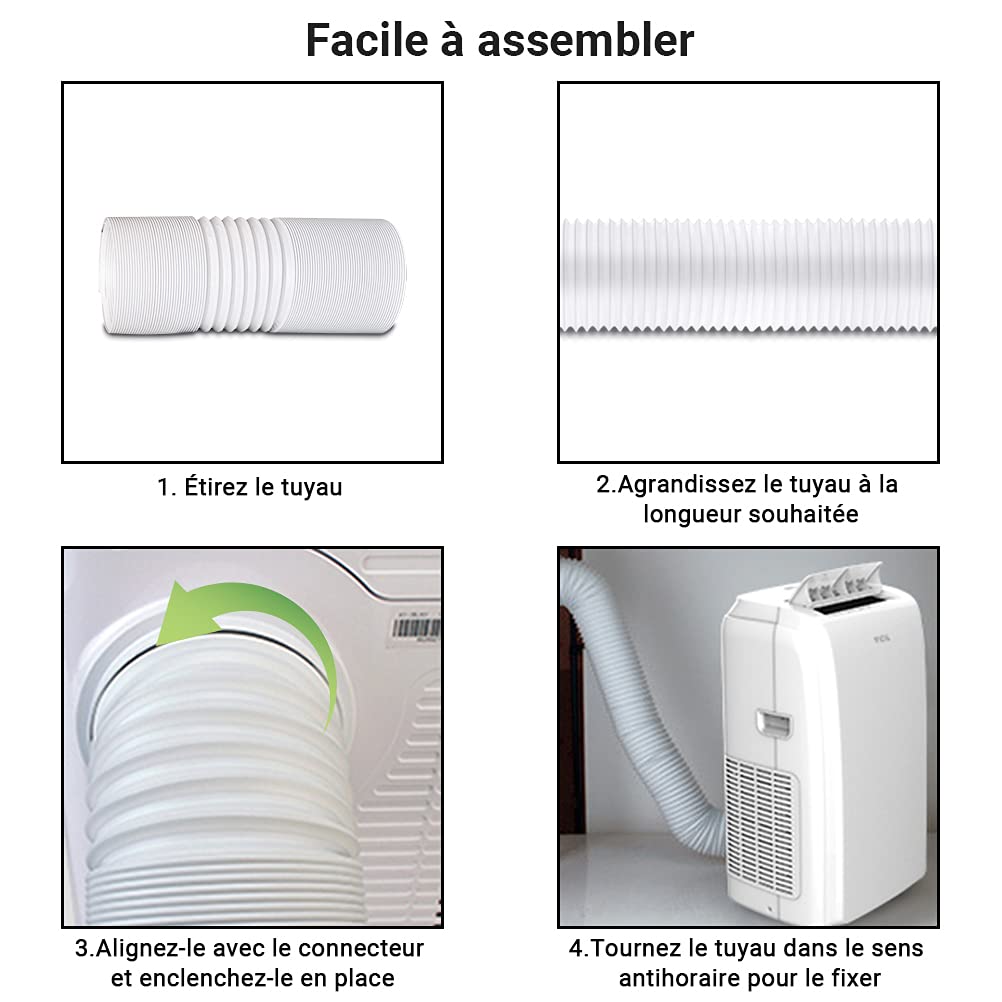 K KUMEED Tuyau Climatiseur Mobile 150mm 1,5m, Filetage Anti-Horaire, Tuyau d'Échappement Extensible en PP Renforcé, Compatible Climatiseur, Sèche-Linge et Hotte Aspirante
