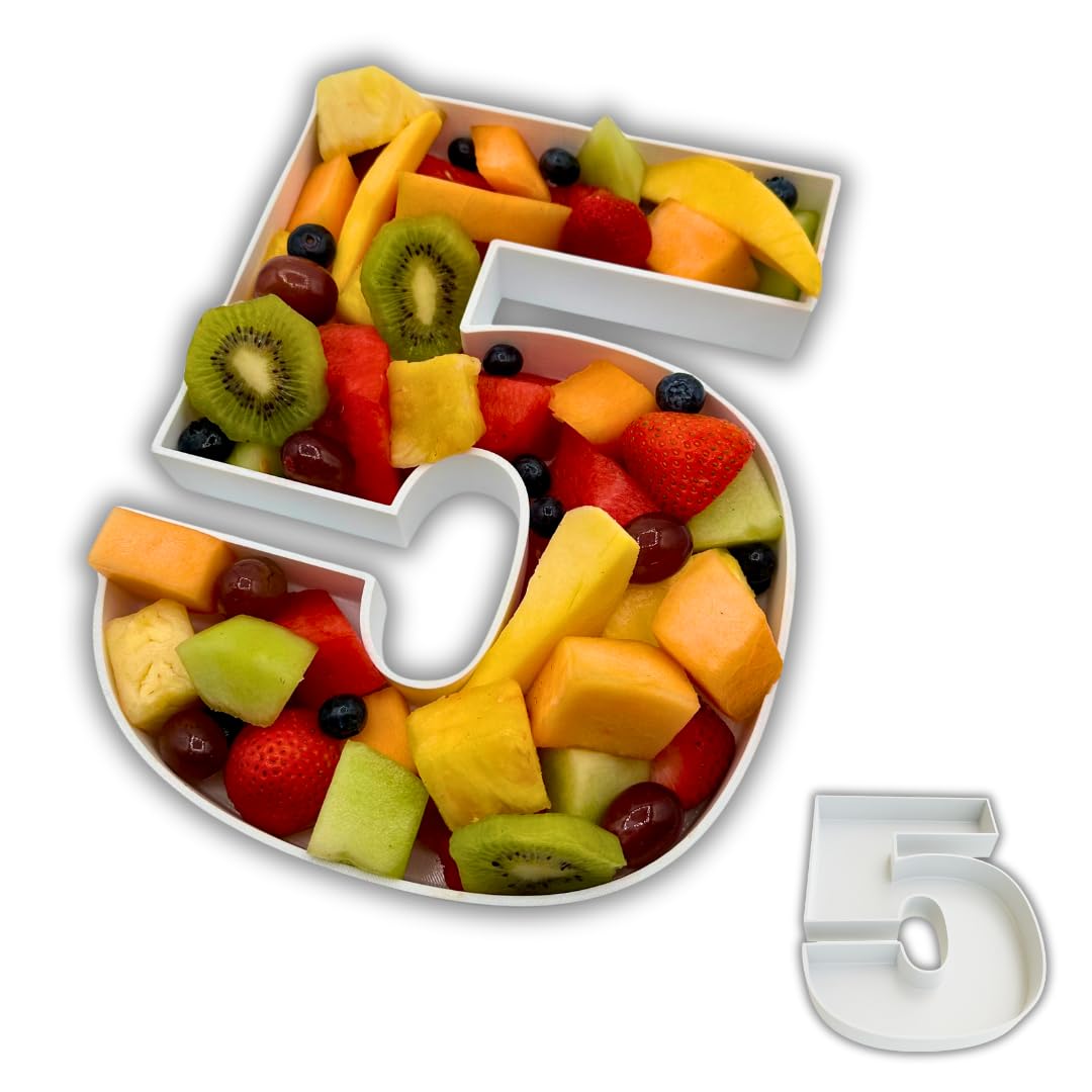 Hard Plastic Reusable Fillable Letters Numbers Serving Trays for Party Decoration (5, White)