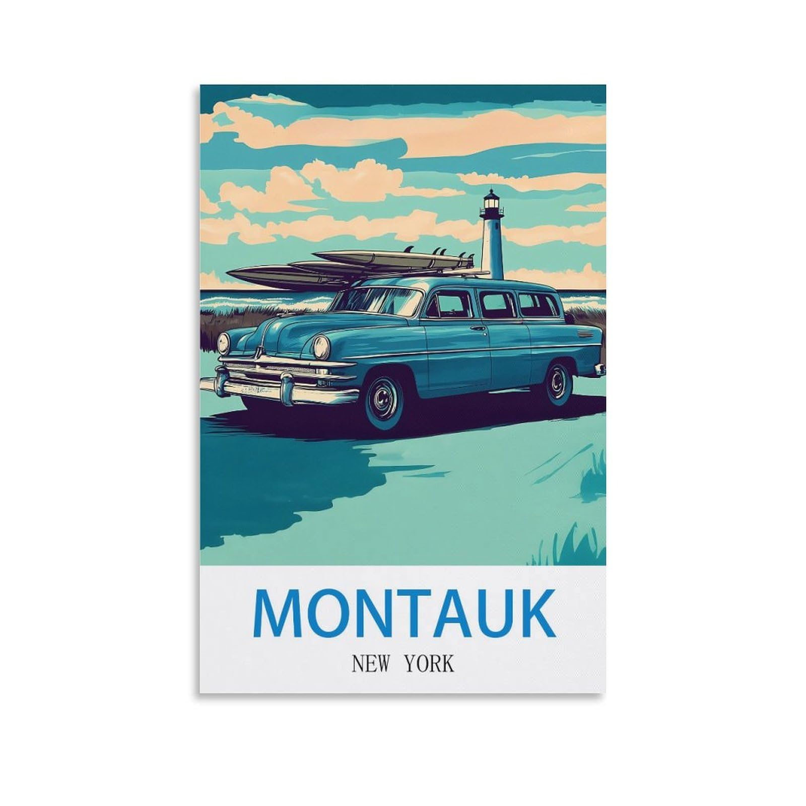 EZMLFA Diamond Painting Art Kits,Montauk New Yorks,5D Diamond Painting Kit for Adults Beginners, DIY Full Round Drill Gem Art Kits for Home Decor 40x50cm