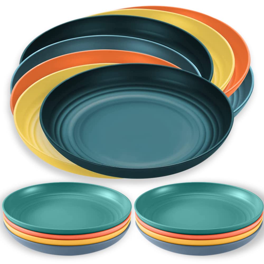 Spnor 23 cm Large Deep Plastic Plates 8 Pieces, Unbreakable and Reusable Light Weight Dinner Plates Pasta and Dumpling Bowl Microwave Safe BPA Free Dishwasher Safe