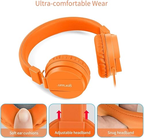 Miniatura 3 de gorsun Auriculares para niños pequeños, estéreo ligeros con cable, diadema ajustable para niños, auriculares para teléfonos inteligentes,