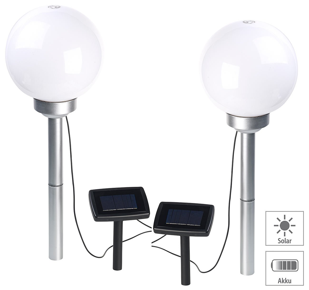 Lunartec Solar LED Leuchtkugel: 2er-Set Solar-LED-Leuchtkugeln, rotierender Effekt, Erdspieß, Ø 20 cm (Solarkugelleuchten, Kugellampen, Ball)