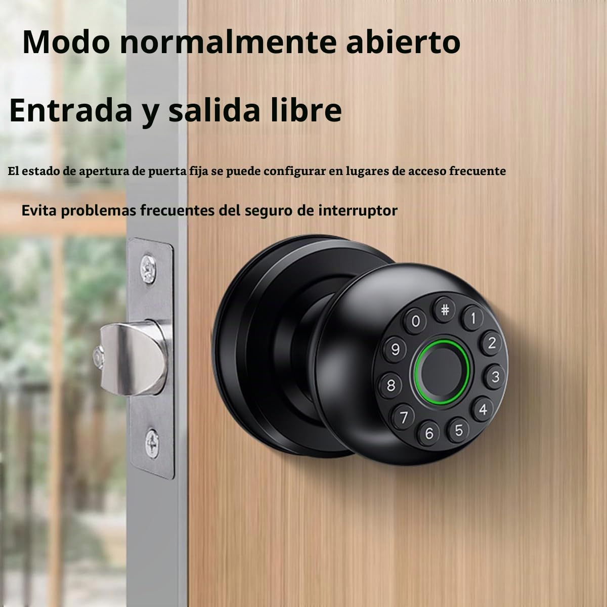 Cerradura Inteligente Biométrica Pomo de Puerta con Autenticación de Huellas Dactilares y Control de Aplicación, Negro