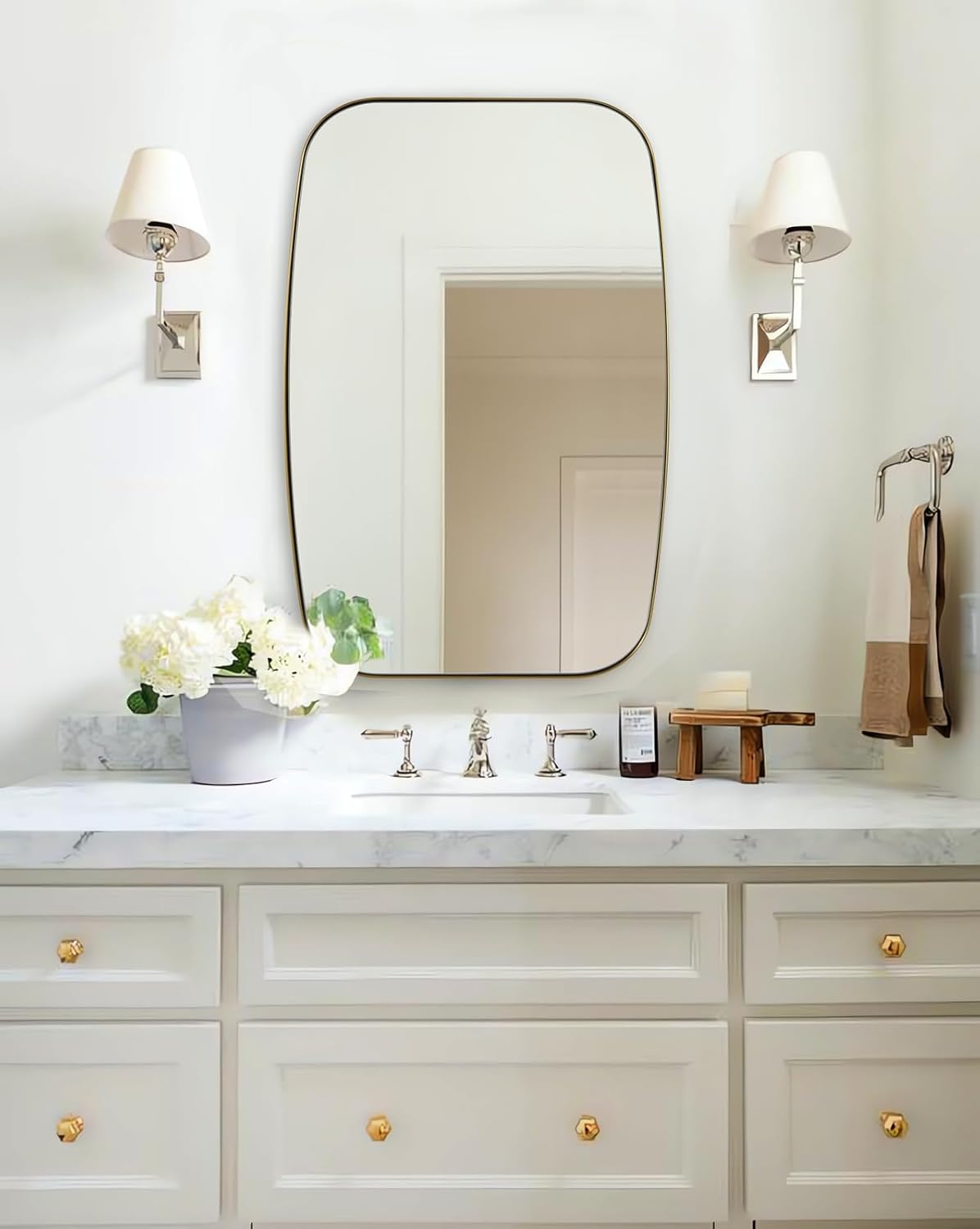 ANDY STAR Brass Bathroom Mirror, 24x32’’ Brushed Gold Metal Frame