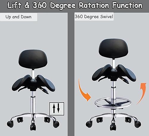 Miniatura 3 de Sillín de belleza taburete ergonómico estilo asiento dividido, respaldo giratorio con dos opciones de inclinación, reposapiés taburetes hidráulicos