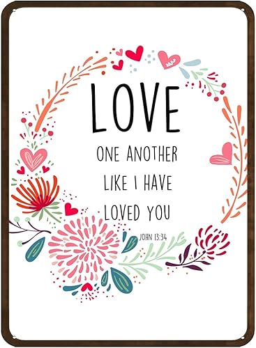 Love One Another John - Letrero de hojalata con diseño de corazón floral, corona de pared, escritura, versículo bíblico, impreso, regalo de boda,