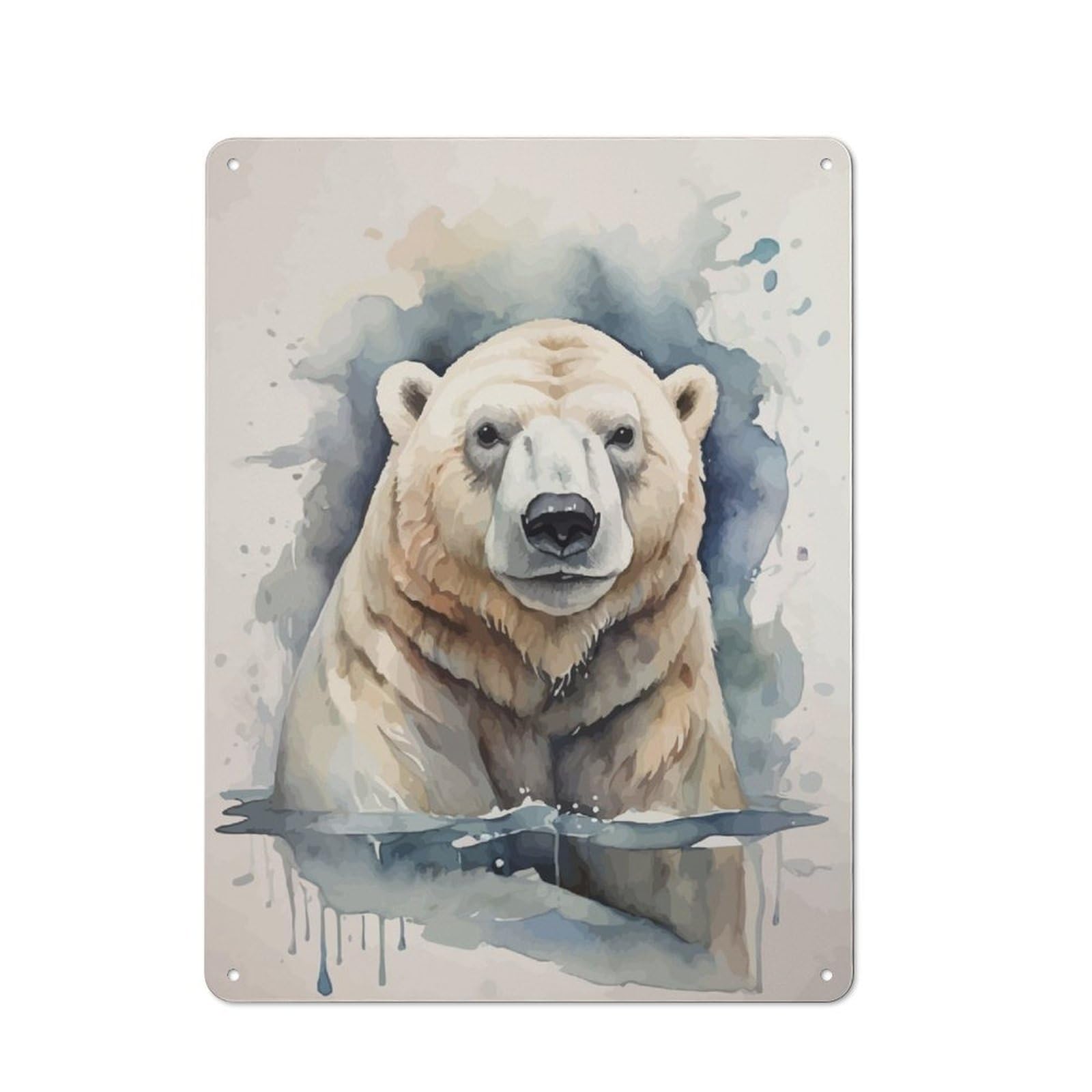 Junmoney Polar Bear In Watercolor Workshop Style Tin Sign 40X30cm, Workshop Wall Decor For Tool Room, Garage, Studio Or Home Bar