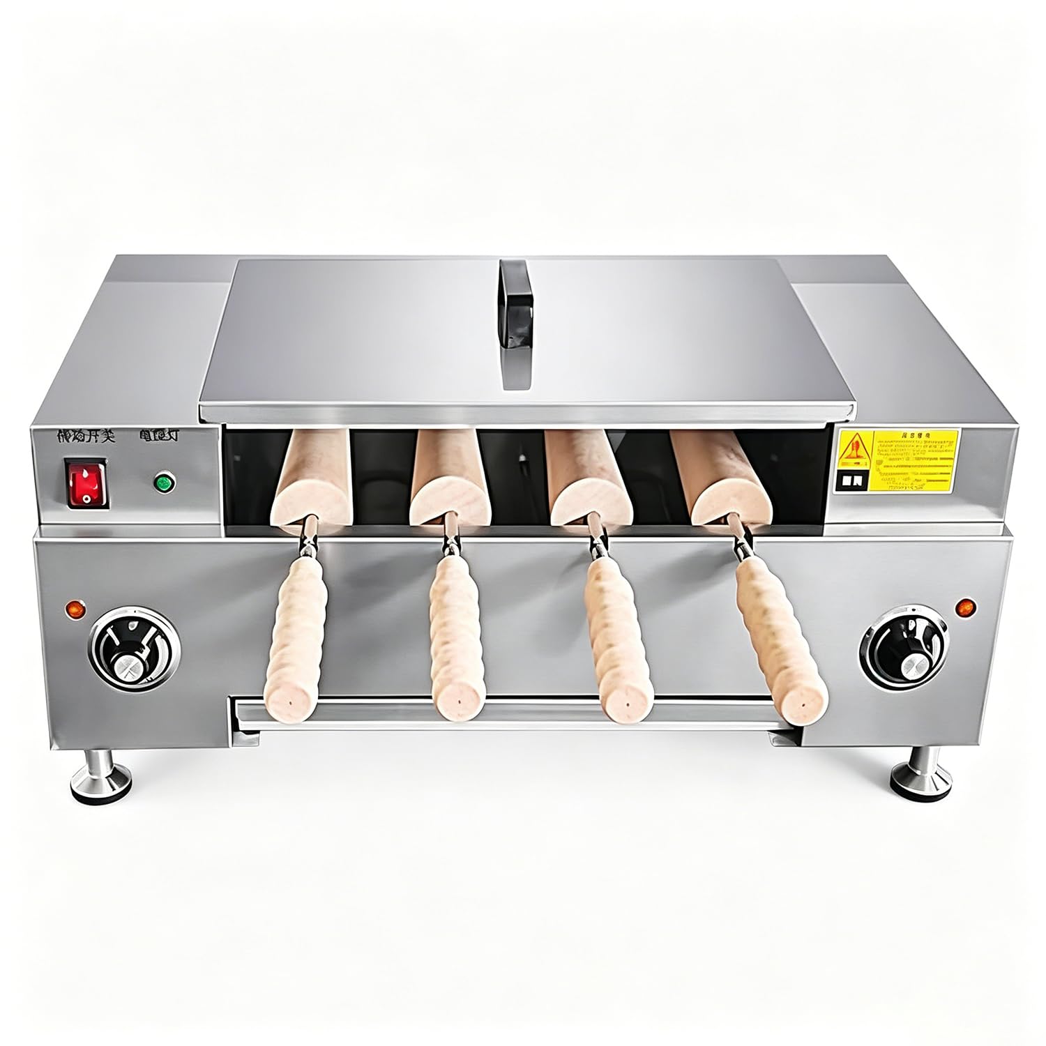 Azcabjie High Power 3000W Chimney Bread Making Machine,Ice Cream Cone Grill Oven,4 Rollers Non-Stick Chimney Cake Roll Baker for Various Snacks Knob