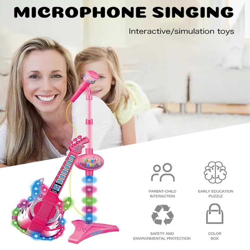 Chitarra Elettrica con Microfono Giocattolo Musicale Educativo con Luci Colorate e Suoni