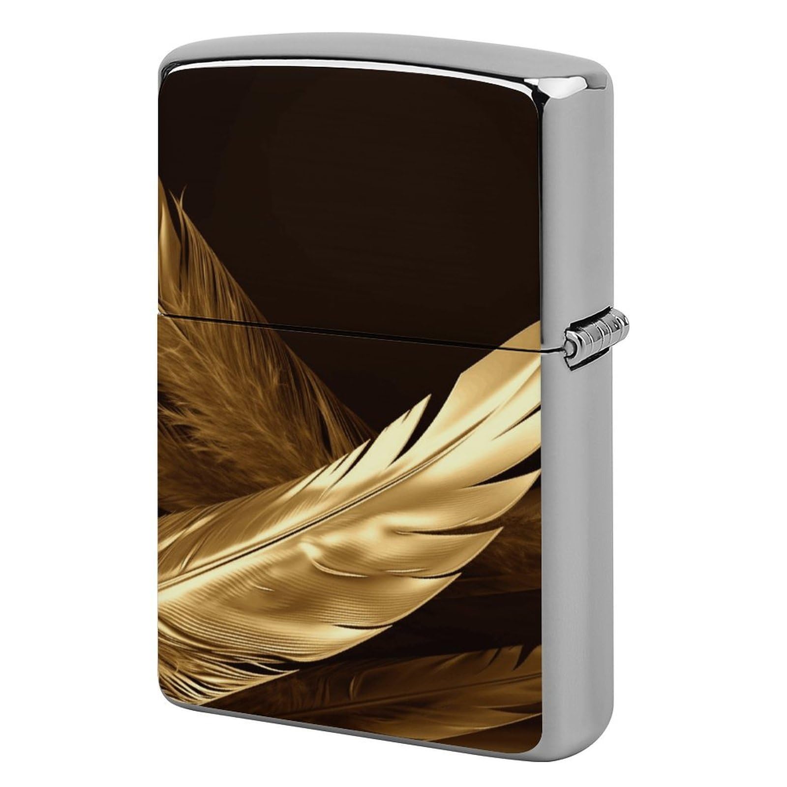 Golden Feathers Lighter Cover for Men, Personalized Lighter Case for Birthday Gift, Flip-Top Lighters Protective Cover, Portable Lighters Shell for Outdoor, Travel