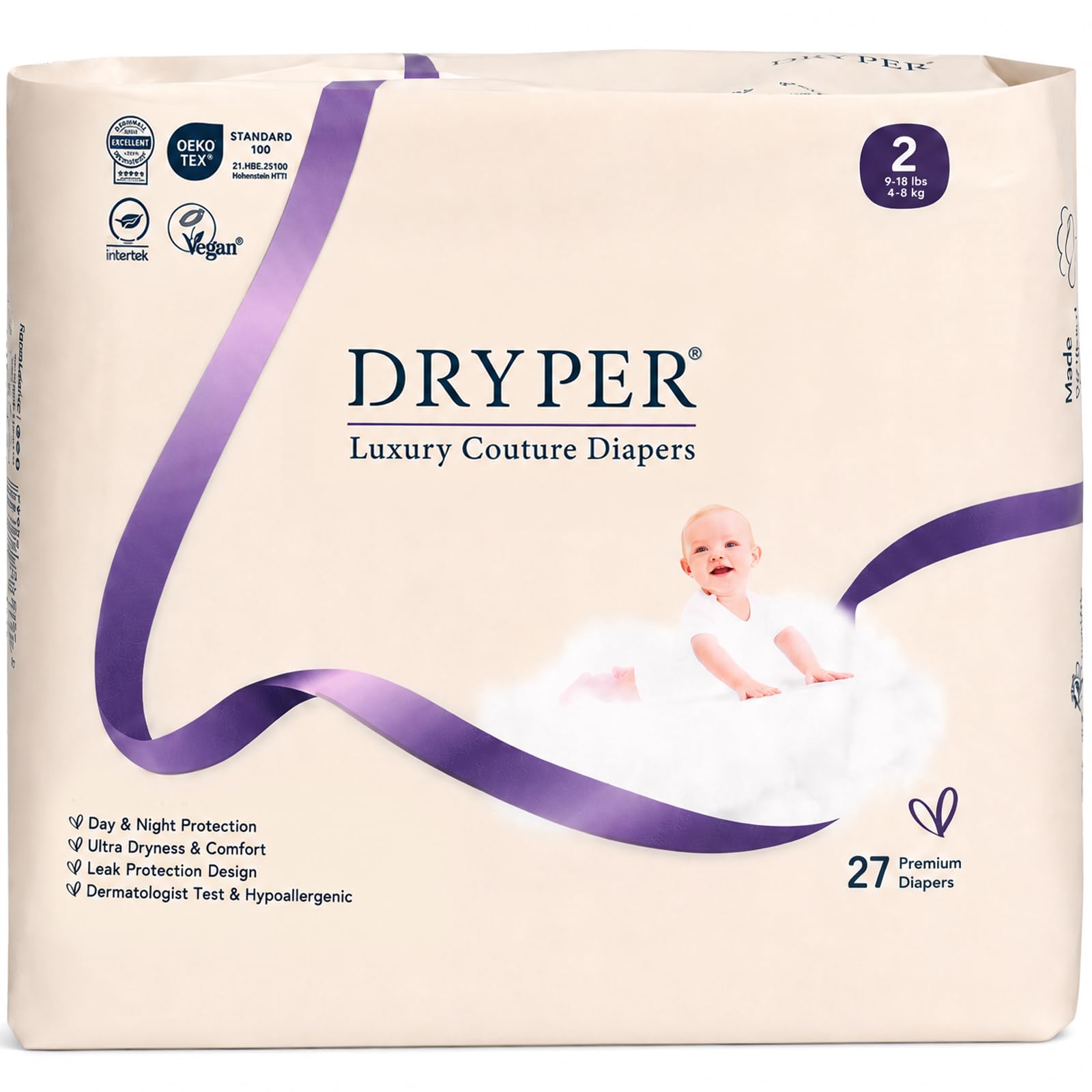 Trial Pack Baby Diapers - DRYPER Size 2 Diapers (9-18 lbs), 27 Count, Hypoallergenic Disp…