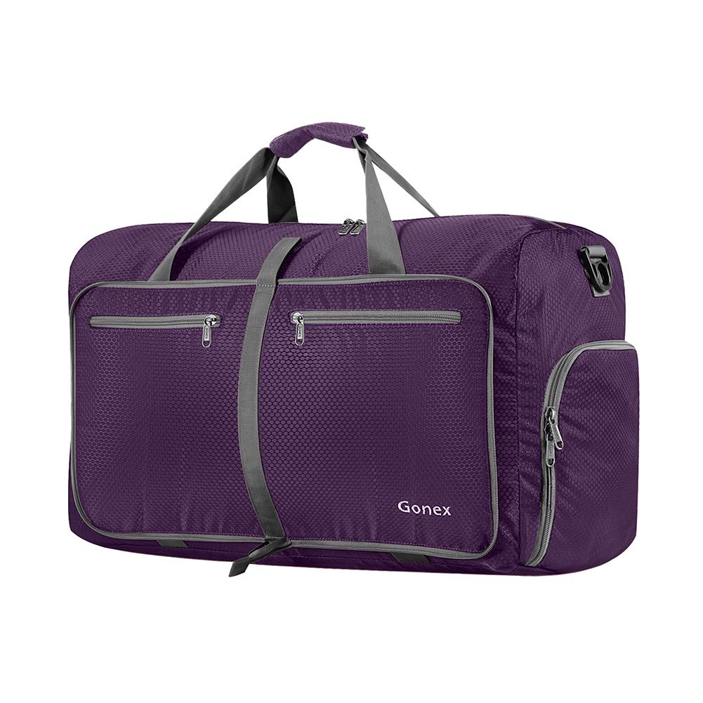 Gonex40L Packable Travel Duffle Bag for Boarding Airline, Lightweight Gym Duffle Water Repellent & Tear Resistant 40 Liters Purple