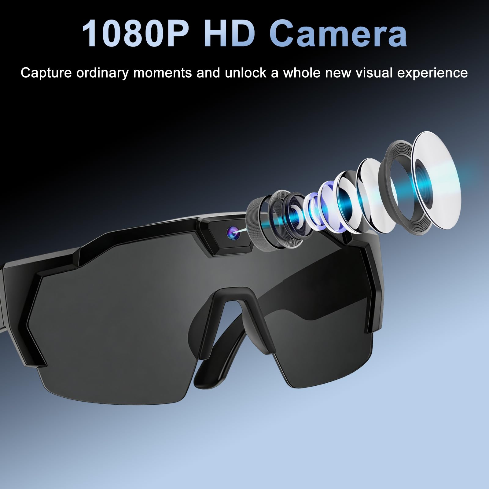 OBEST Gafas Inteligentes con 1080P Cámara, AI Gafas de Cámara WiFi HD, Solares Glasses Portátiles con Grabación de Vídeo y Micrófono, Acción Camara para Deporte Aire Libre Ciclismo/Esquí/Senderismo