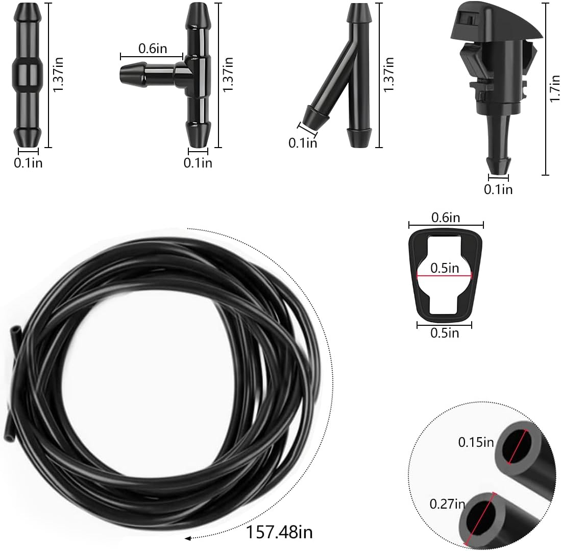 20PCS Car Windshield Washer Hose Kit, 6PCS Hose Connectors, 4 Meter Washer Fluid Hose, 2PCS Nozzle, 10PCS Clips & Blue Tool, Windshield Cleaner Hose Set Suitable for Most Cars