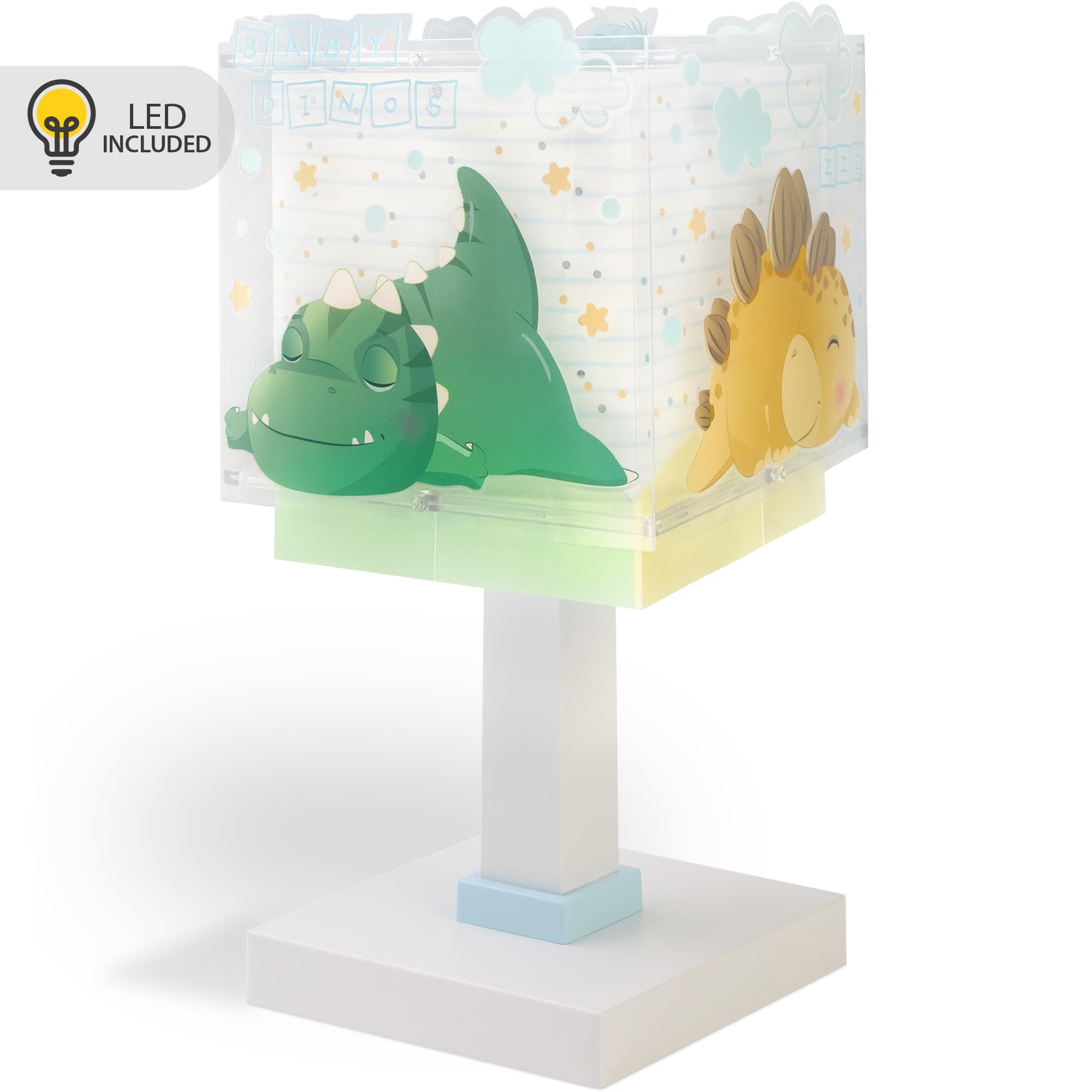 Dalber Lámpara Infantil de Mesilla Baby Dinos Dinosaurios 63451 G4 | Lámpara infantil de mesa o mesita; G4 4W LED - Bombilla incluida; Luz Quitamiedos