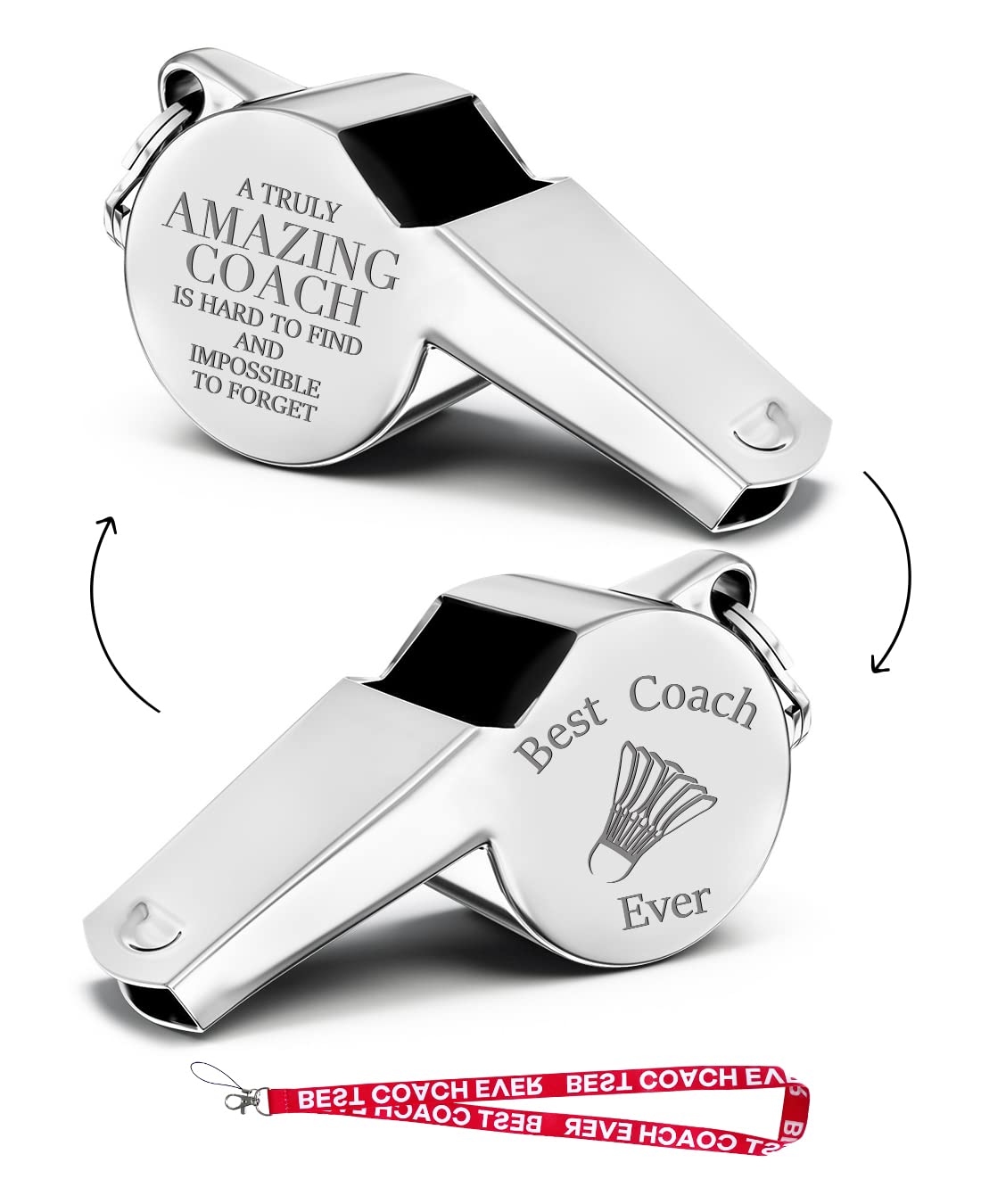 PtziziBest Badminton Coach Ever, Stainless Steel Sports Whistle with Lanyard, Loud Crisp Sound Badminton Coach Whistle for Men Women Teacher Badminton Cheer Coach Referees Gifts