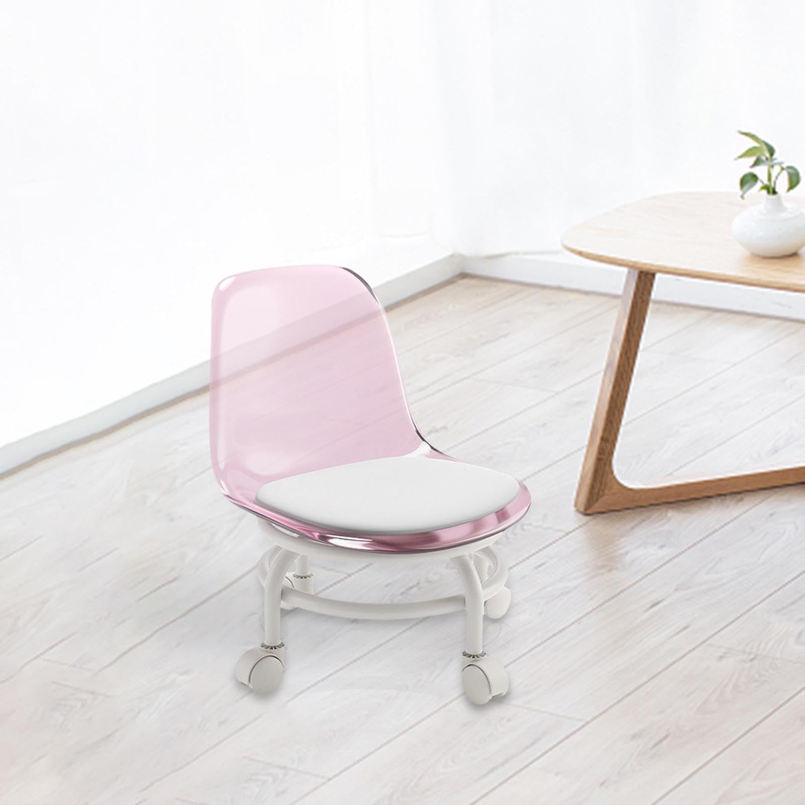 Taburete móvil con Respaldo, Taburete Giratorio de 360 Grados para Uso en Limpieza y pedicura, Rosado, Individual