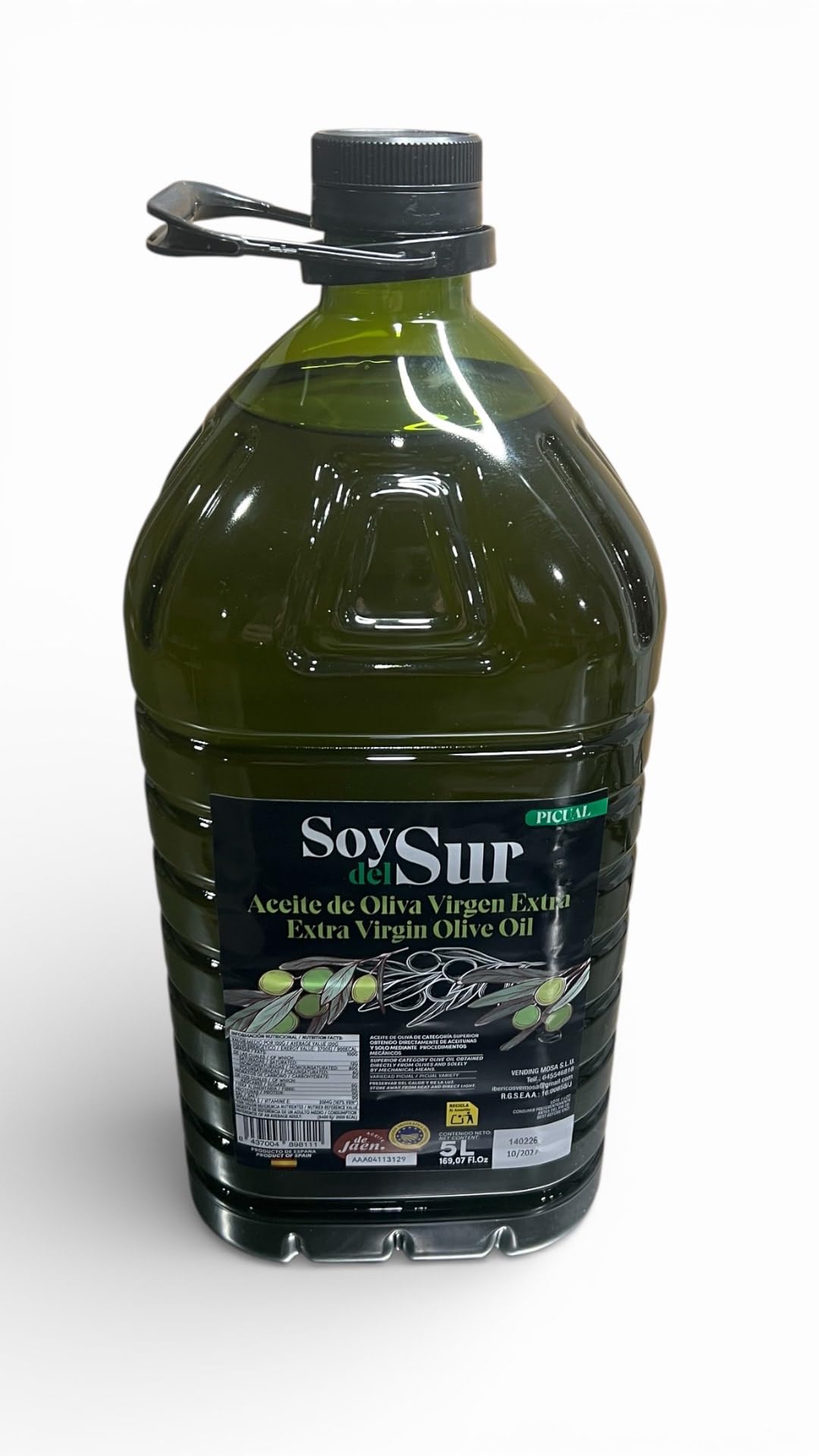 Jaén 100% Picual Aceite de Oliva Virgen Extra SOY DEL SUR – IGP Aceite de Jaén – Extracción en Frío – AOVE Premium con Antioxidantes – Sabor Intenso, Frutado Verde y Equilibrado (5 Litros, Pack 3)