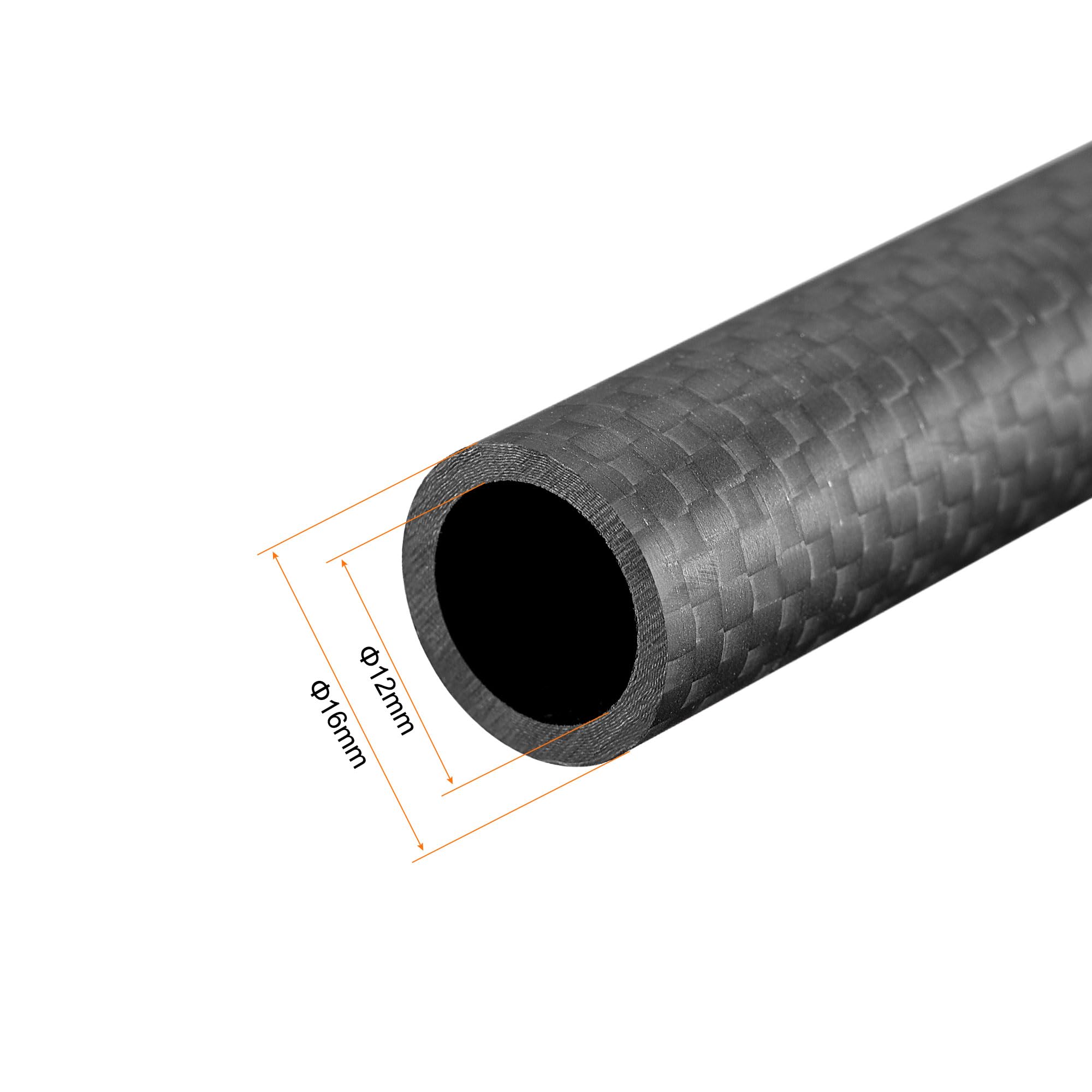 sourcing map Carbono Fibra Redondo Tubo 16x12x500mm 3K Rollo Envuelto Mate Superficie para RC Aeroplano Cuadricóptero 1uds