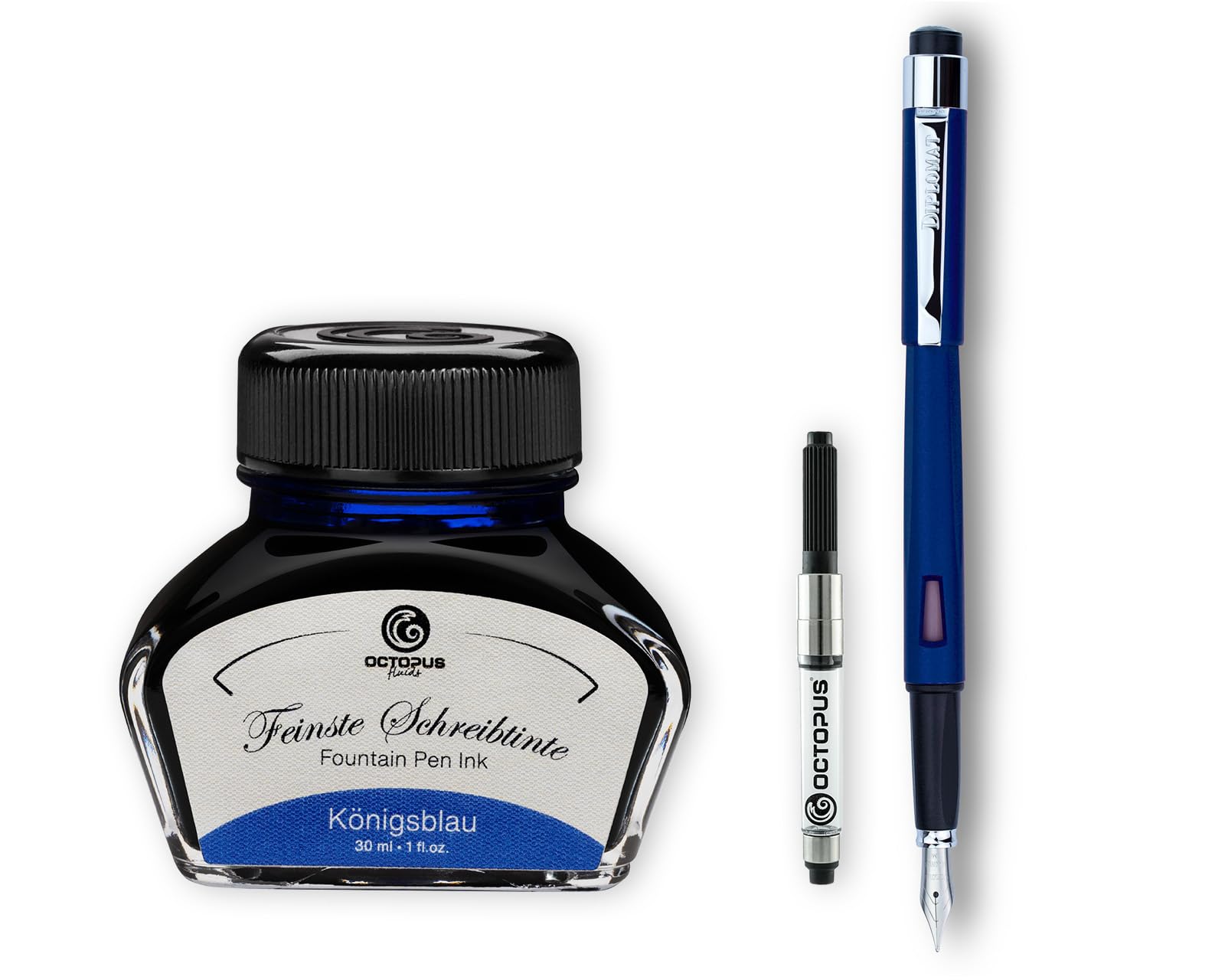 Diplomat Magnum Indigo Blue Fountain Pen Set with Writing Ink and Converter, Writing Set with Fountain Pen Ink