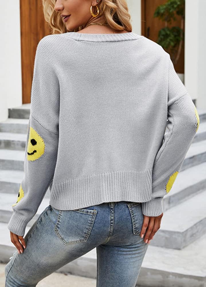 chouyatou Women's Loose-Fit Smile Face Jacquard Knitted Cardigan Sweater Jacket - Image 2