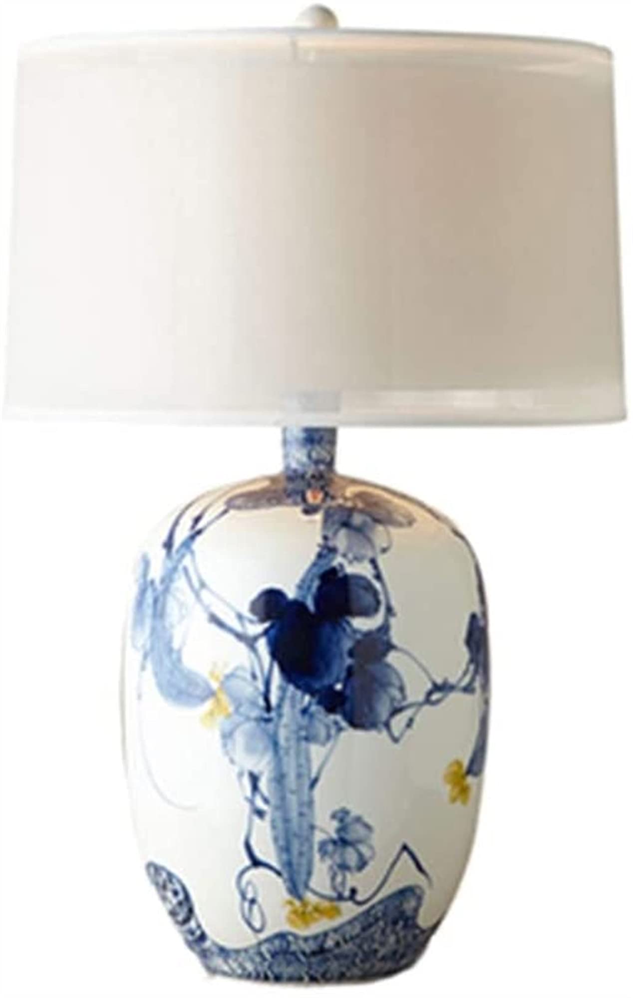 SGKOMN Ink Hand-Painted Ceramic Table Lamp Chinese Table Light Cloth Lampshade Living Room Bedroom Bedside Lamp Home Lighting Decoration