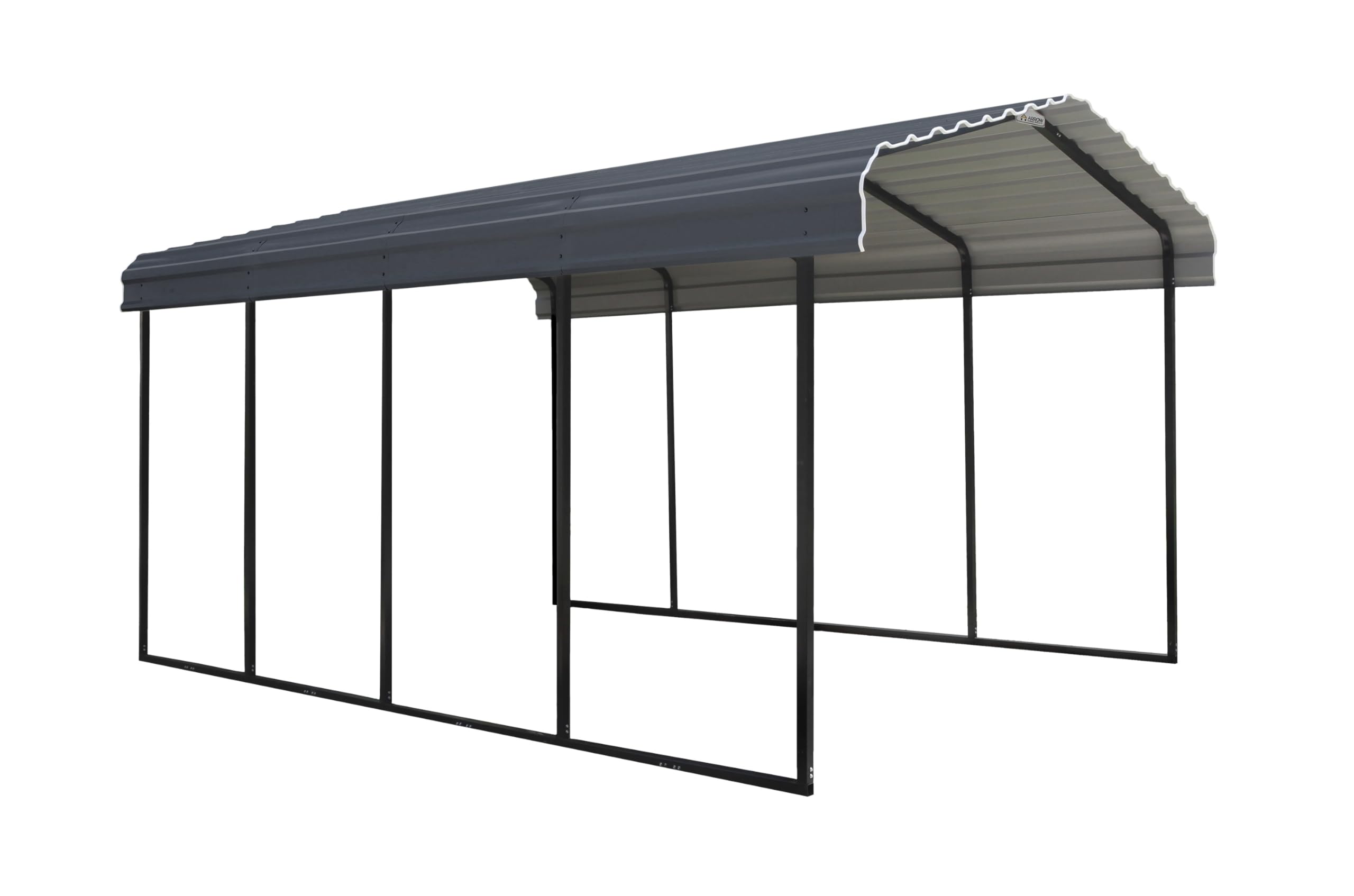 Arrow Carports Galvanized Steel Carport, Full-Size Metal Carport Kit, 12' x 20' x 9', Charcoal