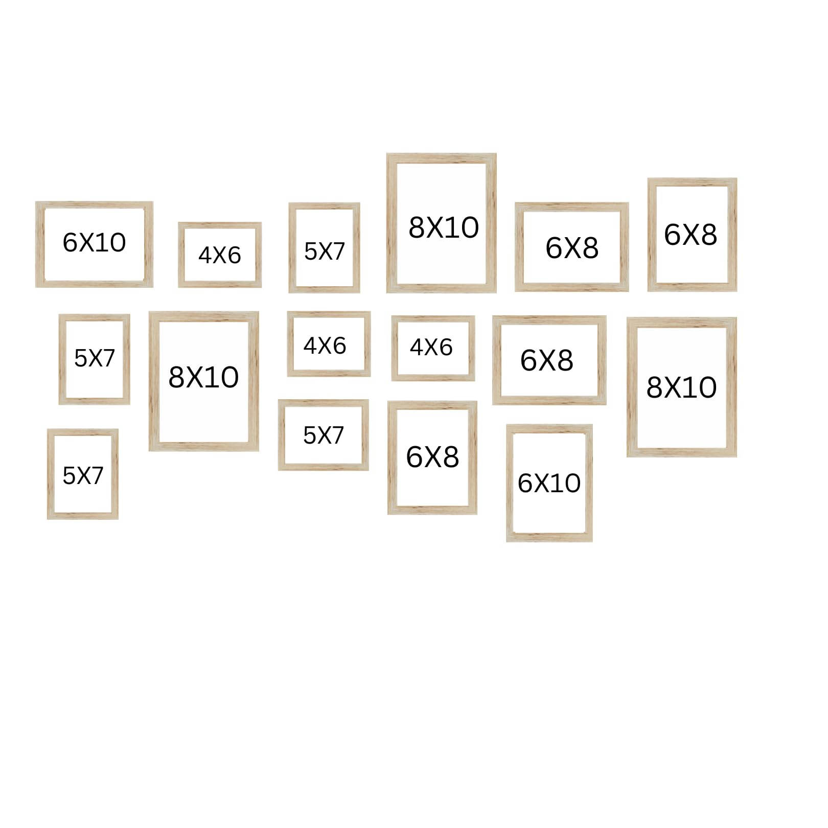Bilderrahmen für die Wand, Holzrahmen für Wanddekoration, beigefarbenes Fotorahmen-Set, rechteckig, für Zuhause/Büro, 15,2 x 25,4 cm, 10 x 15,2 cm, 20,3 x 25,4 cm, 15,2 x 17,8 cm, 16 Stück