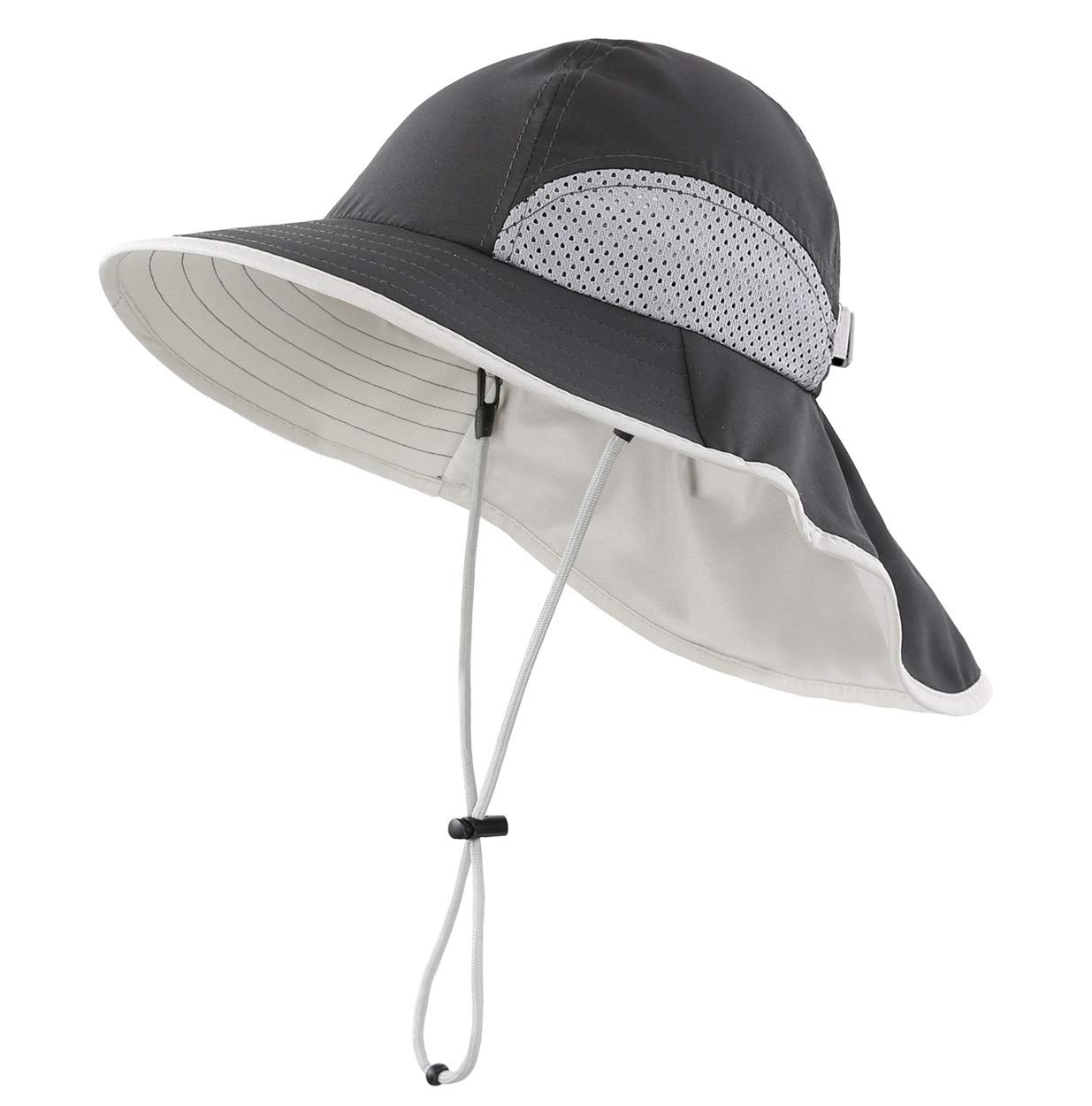 Magracy Carbon Black Kids Outdoor Wide Brim Sun Hat Summer Bucket Hats With Neck Flap Sun Protection Hats