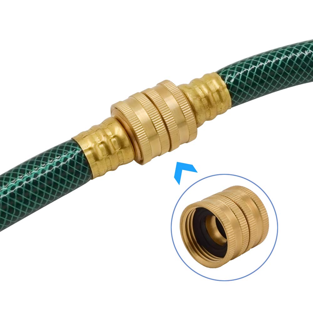 HYDRO MASTER 0713801 Adaptador de manguera de jardín de latón de 3/4 pulgadas, conector rápido hembra doble, latón macizo, paquete de 2