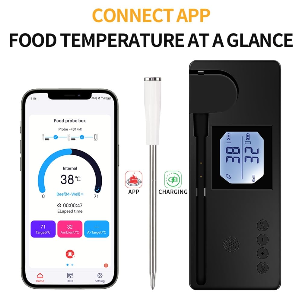 Termómetro inalámbrico para carne, inteligente, digital, Bluetooth, para barbacoa, control móvil, comprobador de temperatura de alimentos