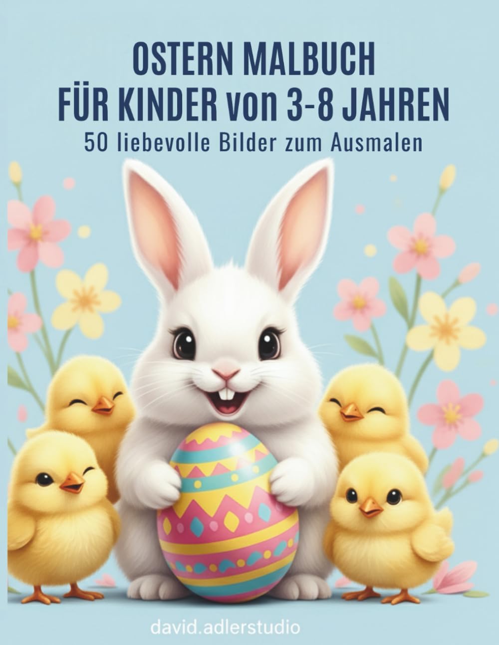 Oster Malbuch für Kinder 3-8 Jahre: 50 Süße und Einfache Motive mit Hasen, Ostereiern, Küken und Frühlingsspaß für Jungen und Mädchen