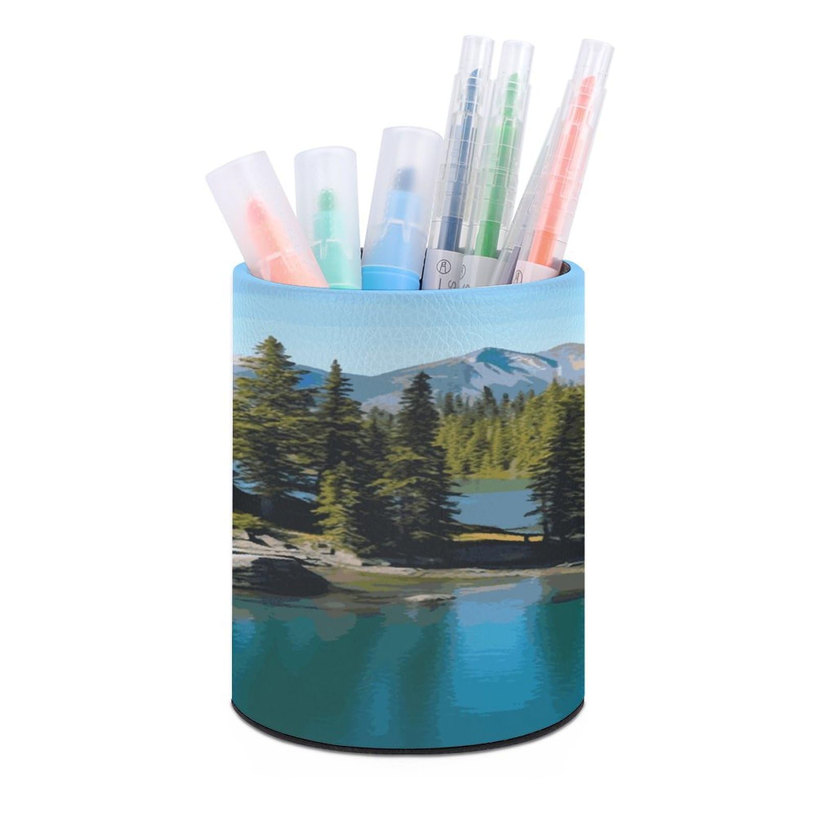 LDGSUPH Spirit Island in Lake Round Pen Holder Leather Pen Cup Pencil Cup Pen Organizer Pencil Holder for Desk Organizer Pencil Organizers Makeup Brush Holders for Home Office Gift