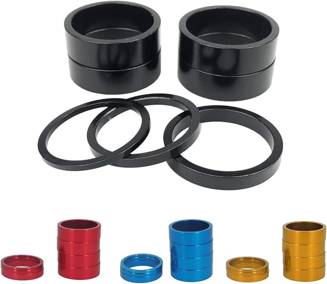 PLATT 7PCS Bike Headset Spacer 1 1/8" Aluminium Alloy MTB Road Bike Stem Headset Spacer 2/3/5 /10mm (Black)