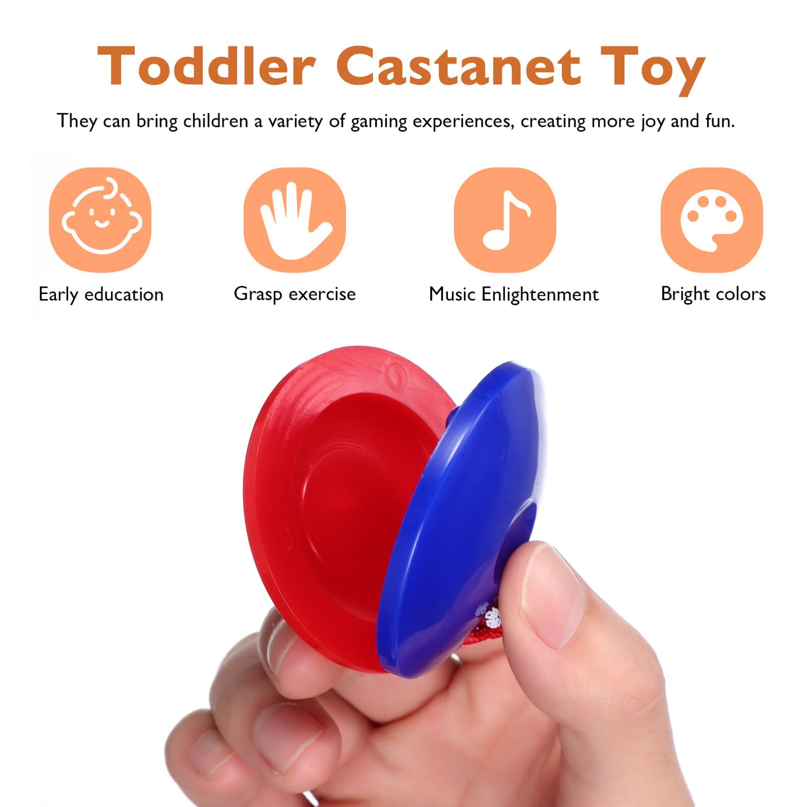 24 Castañuelas para Set 24 Piezas Madera y Plástico Colores Surtidos Rojo Azul Amarillo Verde Rosa Instrumento Musical Educativo Juguetes de Percusión para Desarrollo Sensorial