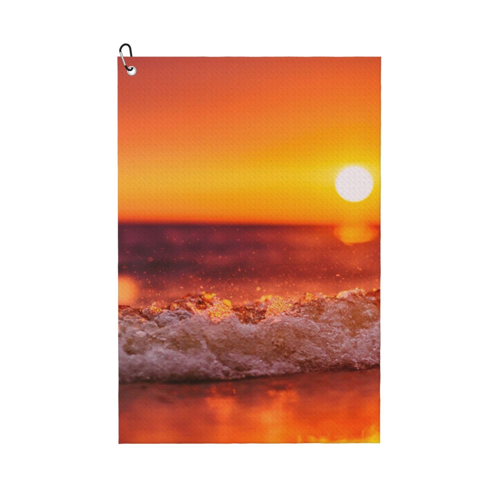 Hnnkloy Sunset With Sea Waves Printed, 16x24 in Portable Waffle Golf Towels with Carabiner Clip for Golf Bag