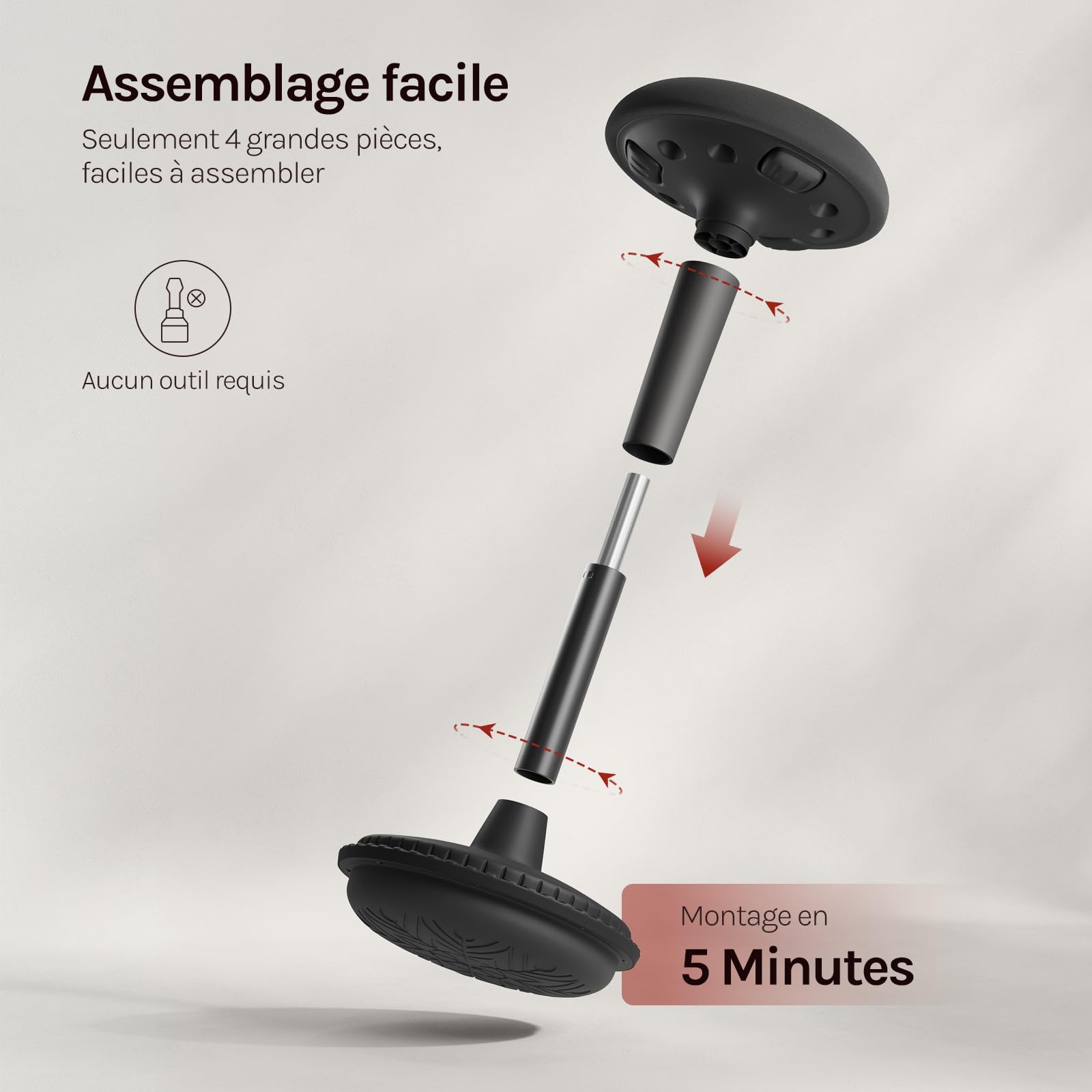 WOLTU Tabouret Ergonomique à Bascule, Tabouret Dynamique, Siège Assis-Debout Pivotant, Hauteur Réglable 55,5 à 74 cm, pour Bureau à Domicile, Noir