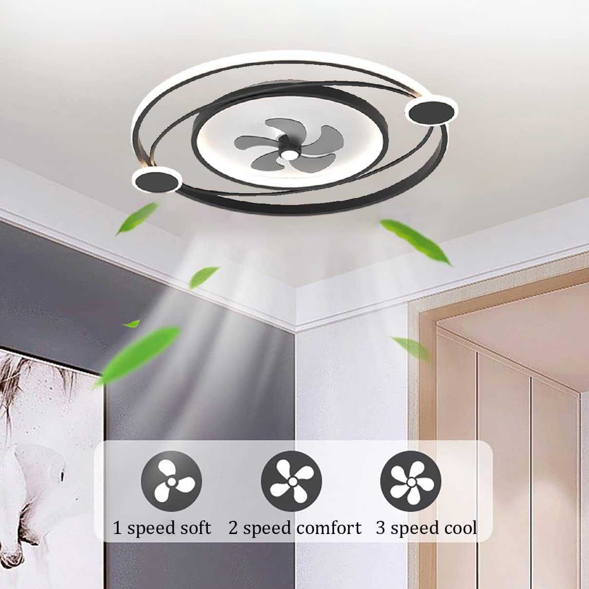 YUEGOO Ceiling Fans with Lamps,Modern Round Ceiling Fan with Light Quiet Bedroom Led Dimmable 3 Speeds Fan Ceiling Light with Remote Control Living Room
