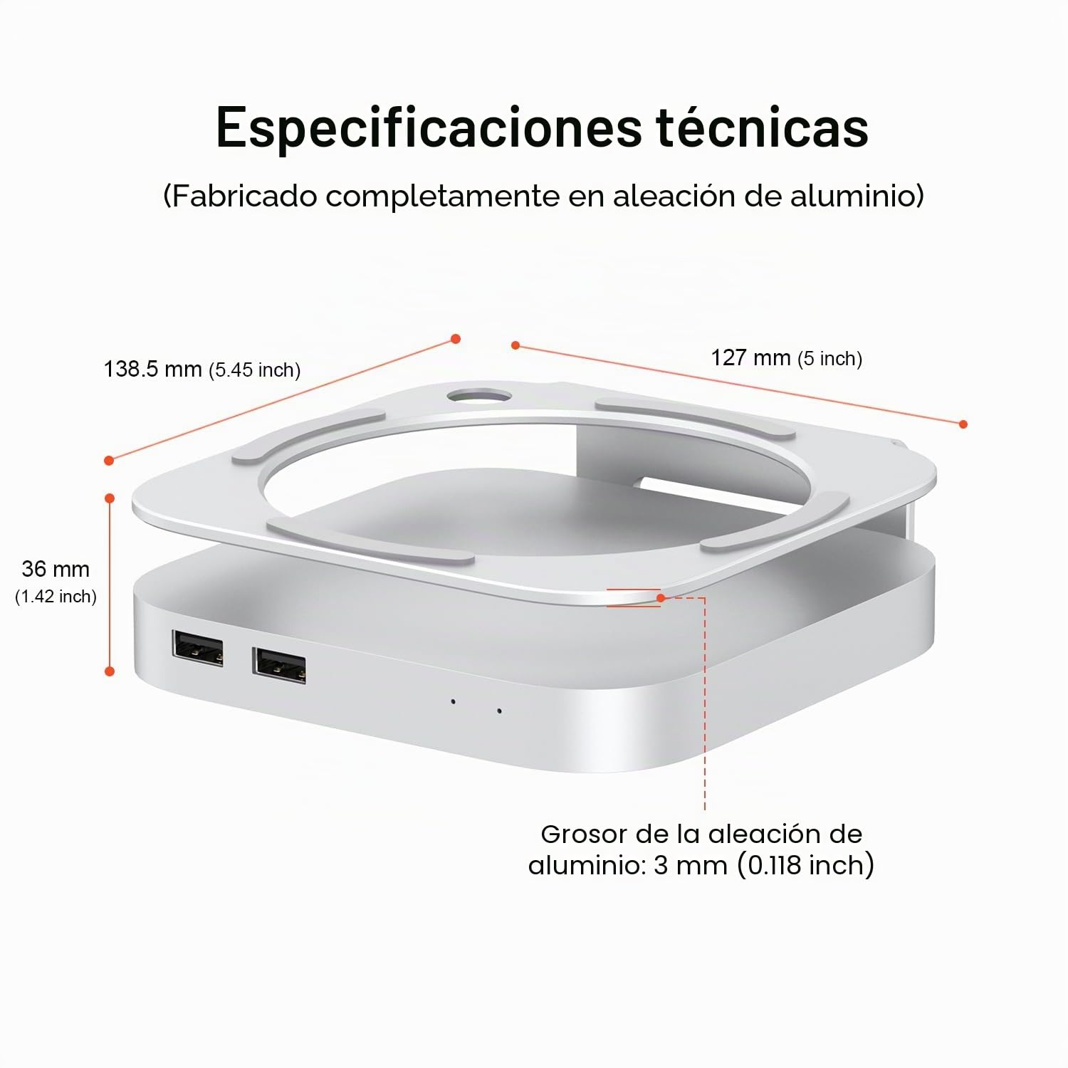 Qwiizlab Hub di supporto in alluminio con USB4 40Gbps Thunderbolt SSD Enclosure per Mac Mini M4/M4 Pro, 3 USB-A 2.0, supporta M.2 NVMe PCIe SSD Fino a 8TB (Argento)
