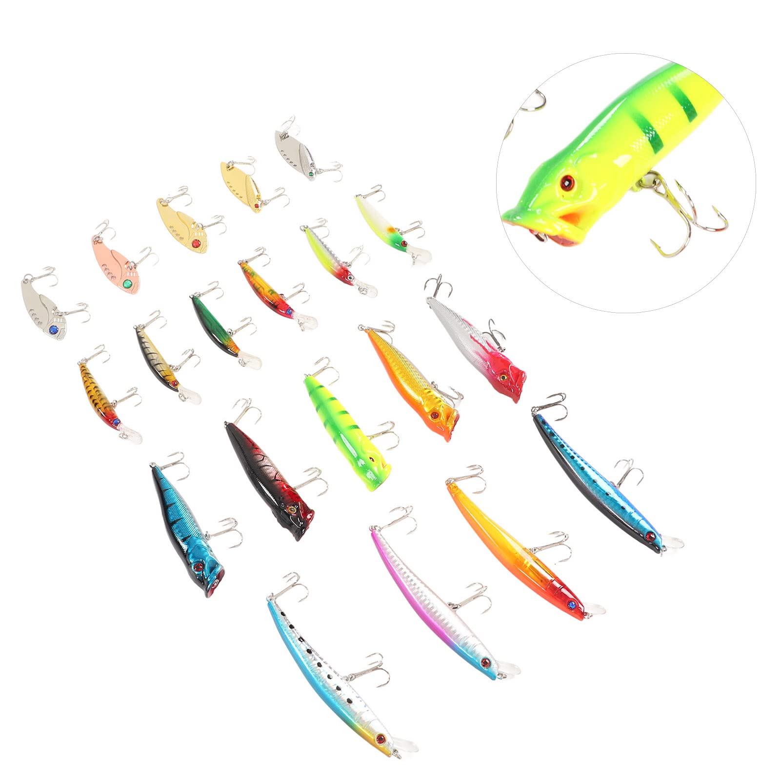 20-teiliges Angelköder-Set aus Kunststoff, künstlicher Angelköder, hocheffizient, wiederverwendbar, leicht, für Süßwasser, Salzwasser, Angeln, Seen, Flüsse, Ozeane, Strände