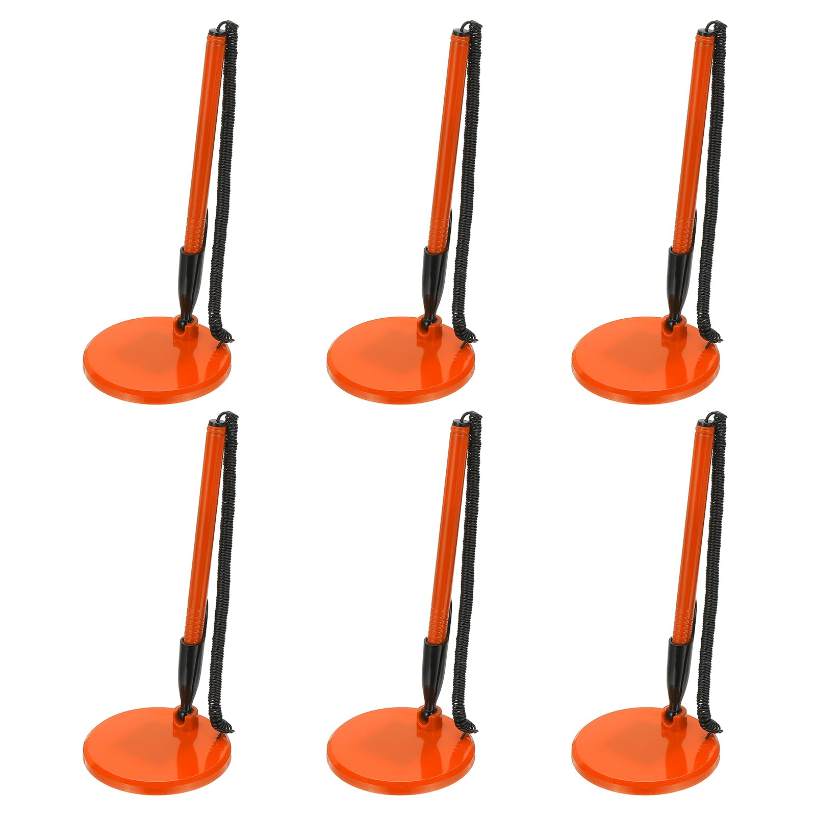 PATIKIL 6Pcs Sicherheitsstift mit Klebebandkette & Sicherheitsstifthalter, Empfangstresenstifte Schreibtischstift Schwarz Tintenfüllungen für Büro Zuhause, Flache Basis, Orange