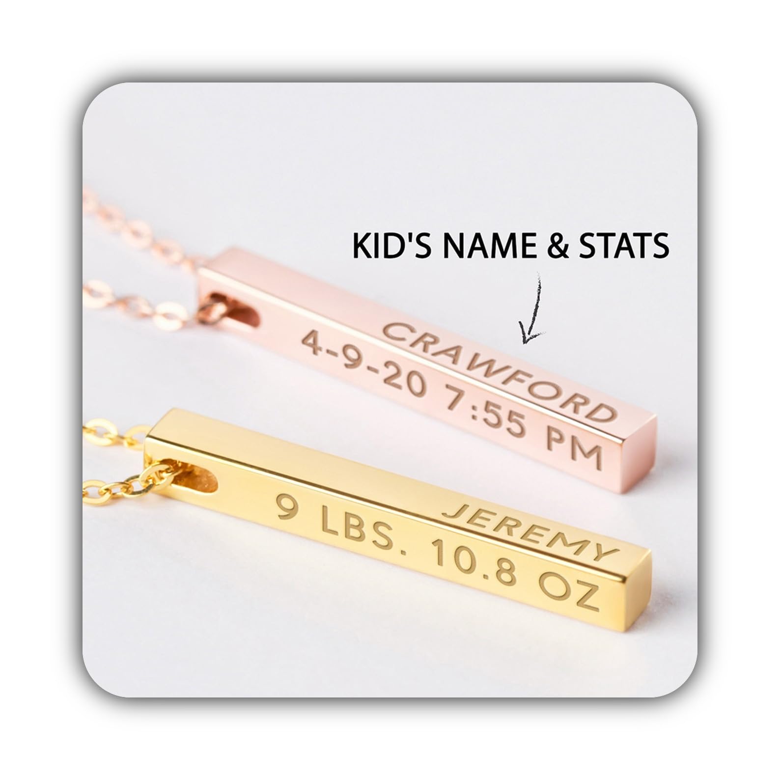 Datos de nacimiento collar, nueva mamá collar barra, nueva mamá joya para Día de la Madre Navidad cumpleaños aniversario fiesta prenatal