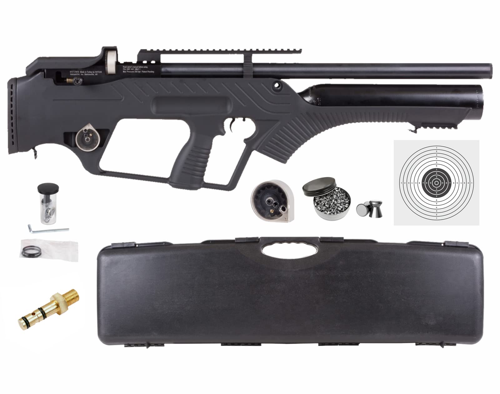 Wearable4U Hatsan BullMaster Semi-Auto PCP .25 Cal Air Rifle with Included 100x Paper Targets and 150x .25cal Pellets Bundle