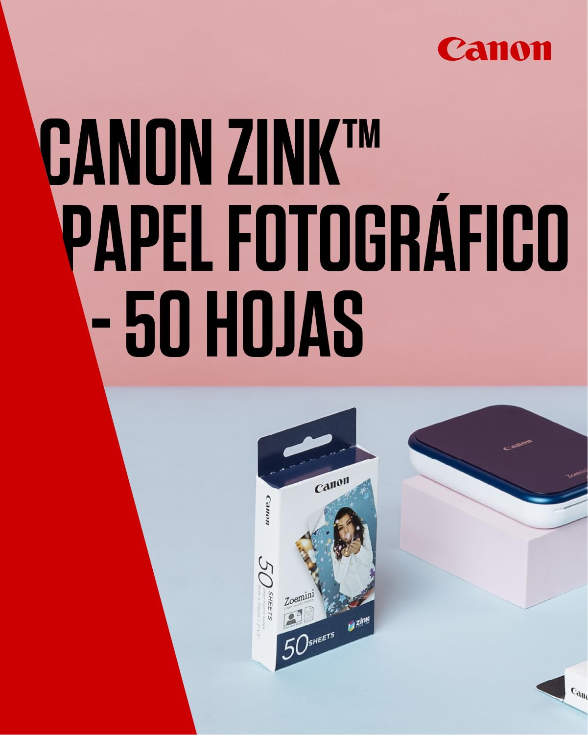 Canon Zink™ Papel Fotográfico Adhesivo 5x7,6 cm (50 Hojas) - Imprime Fotos desde tu Móvil para Pegatinas Personalizadas