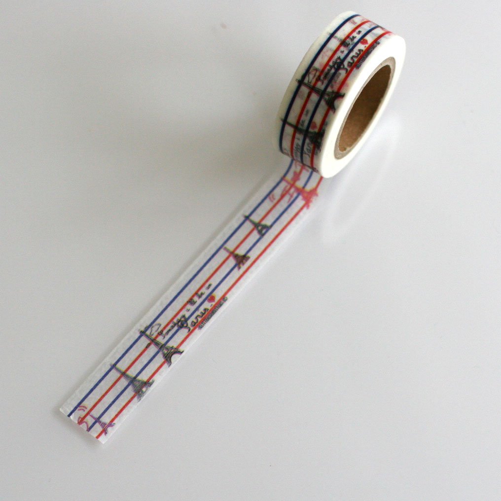 Sj Blue,White,Red Washi Tape Paper Tape Eifle Tower Red White And Blue 15 Mm X 10 M