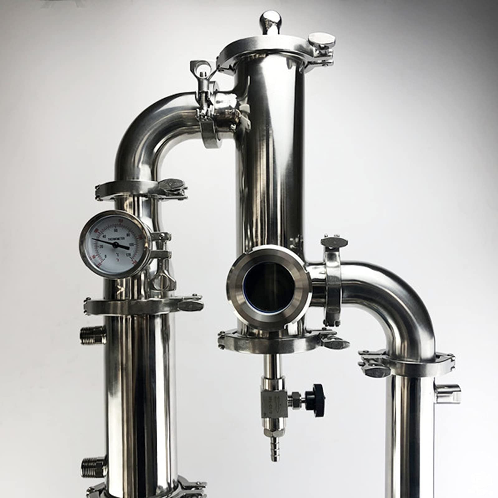 AIZYR Columna De Destilador Sanitario OD91 De 3 "(76 Mm), Combinación De Torre De Reflujo con Columna De Destilación De 3 "De 5 Pisos Y Juego De Canasta De Ginebra,Seta