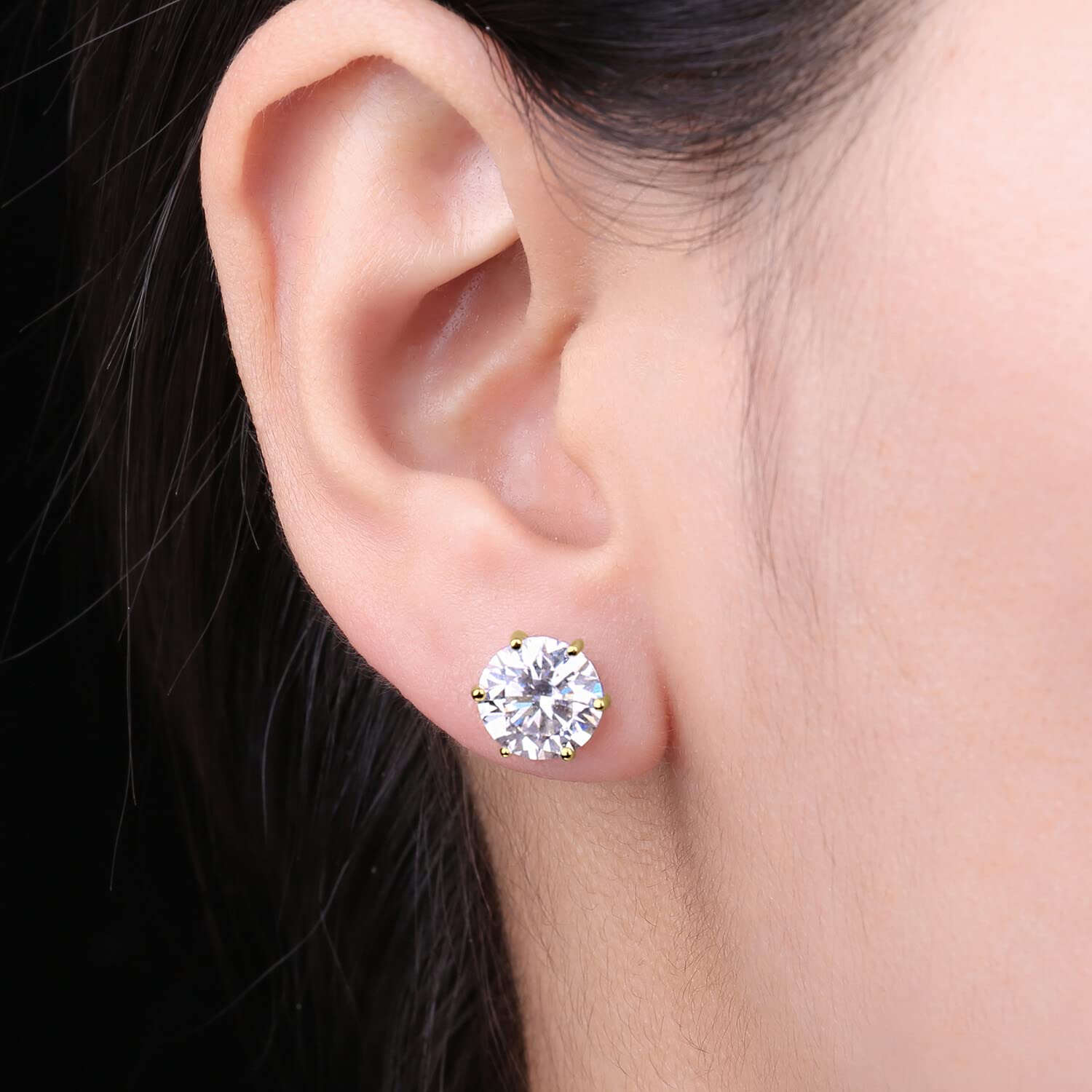 JewelryPalace Orecchini a Bottone Donna Argento 925 con Creato Moissanite, Piercing a Lobo con Pietra a Taglio Rotondo, Solitario in Tre Ori Set Gioielli