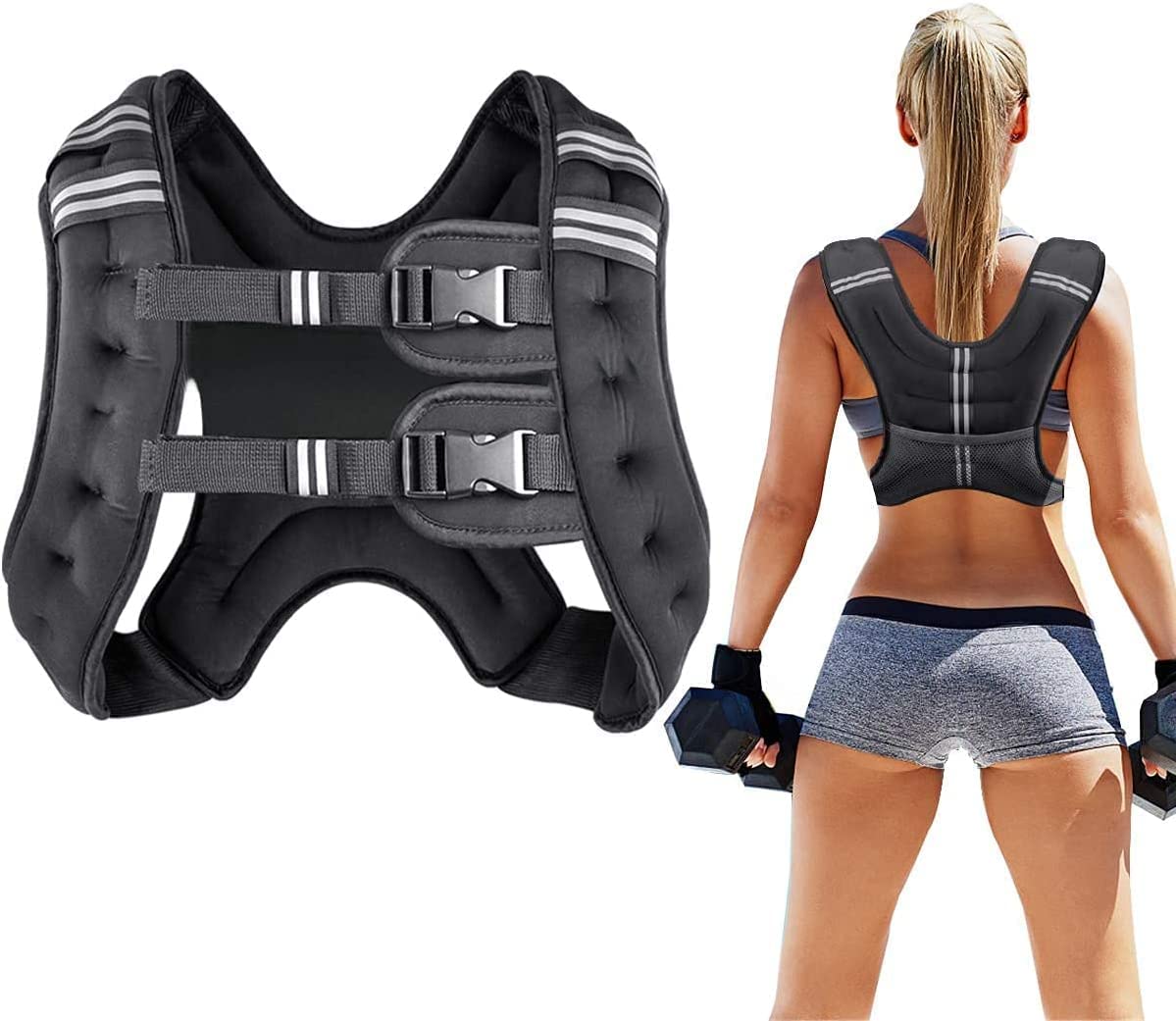 Weighted Vest Plus Size with Ankle/Wrist Weights 6lbs-30lbs Adjustable Body Weight Vest with Reflective Stripe Workout Equipment for Strength Training, Walking, Running for Men Women