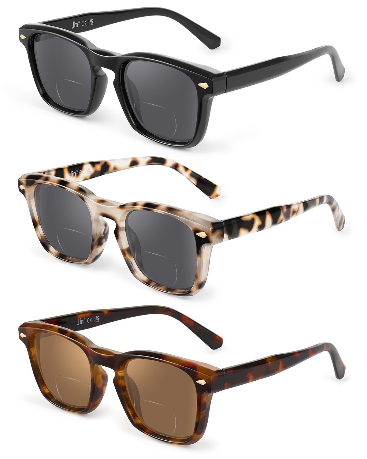 JM Bifocal Reading Glasses For Women Men, Classic Square Reading Sunglasses UV Protection