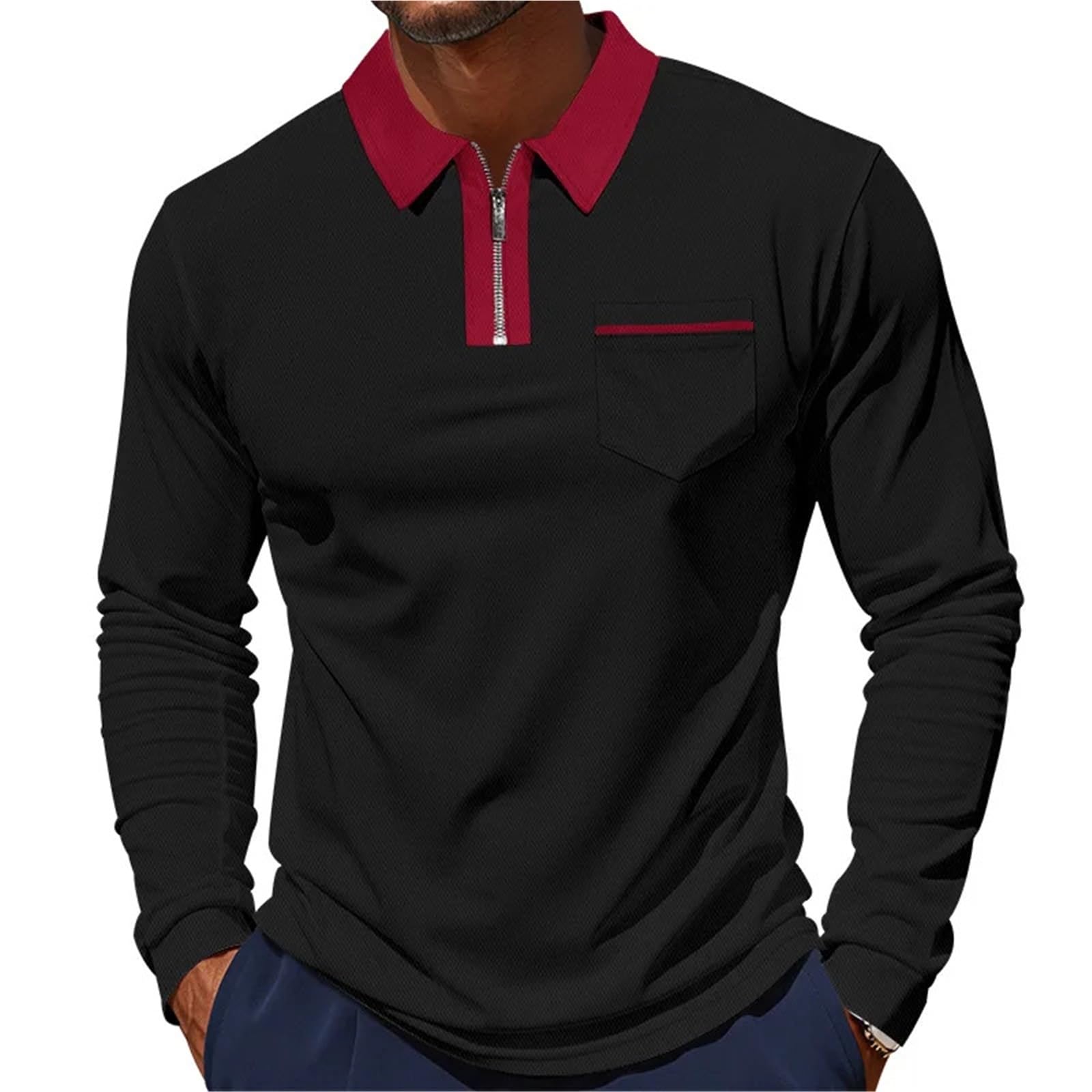 Polo da Golf Uomo a Maniche Lunghe, Classica in Stile Britannico, con Cerniera, Traspirante e ad Asciugatura Rapida per Golf Tennis